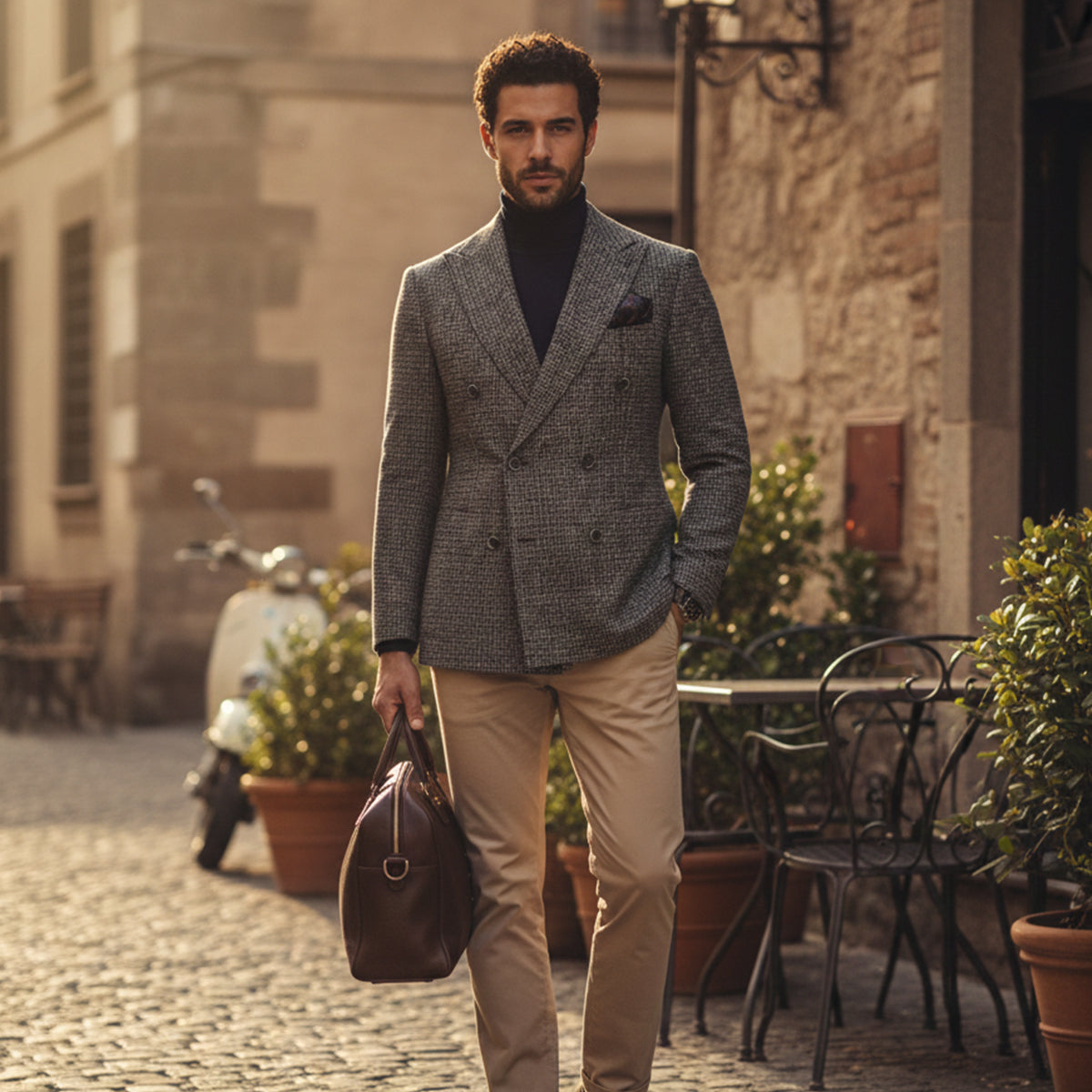 Classic Plaid Double Breasted Men's Blazer Jacket