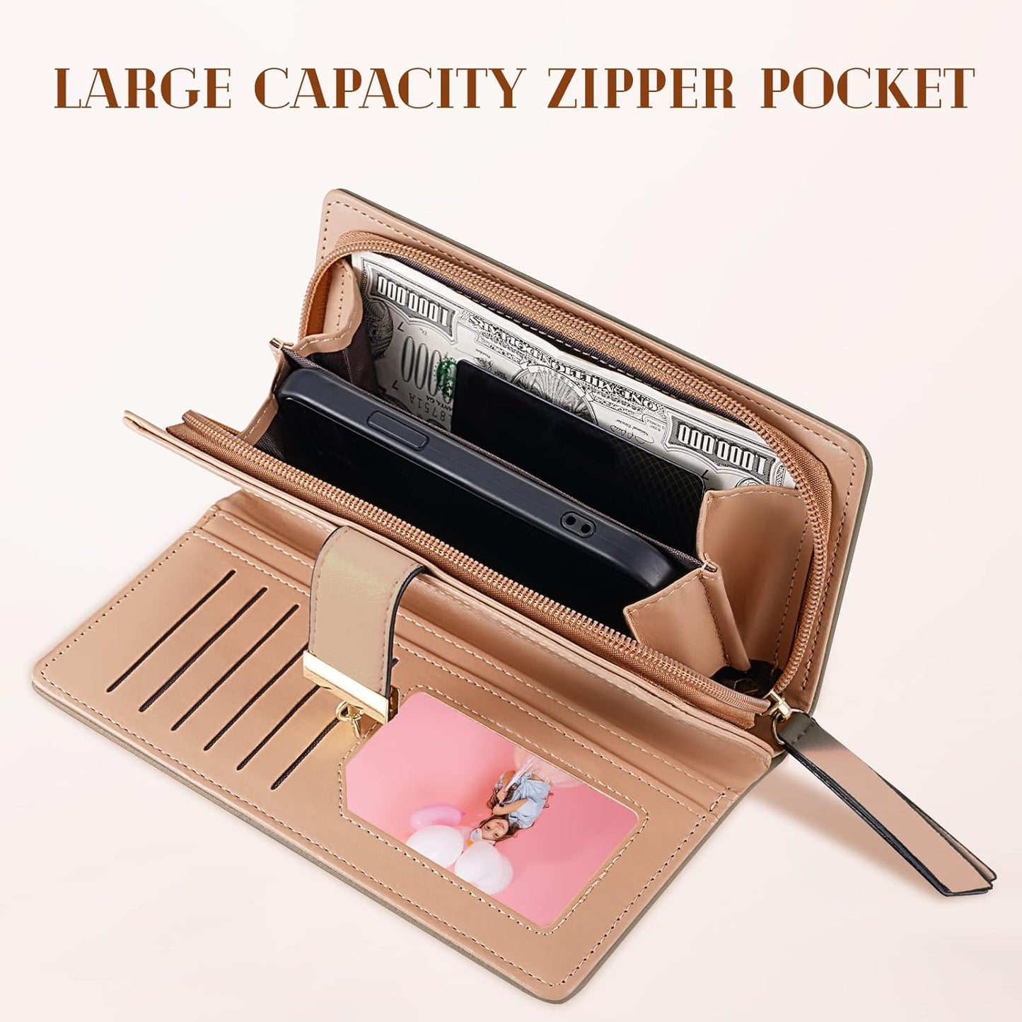 Long Leaf Leather Wallet - Leanne-Pink-Nora Luxe
