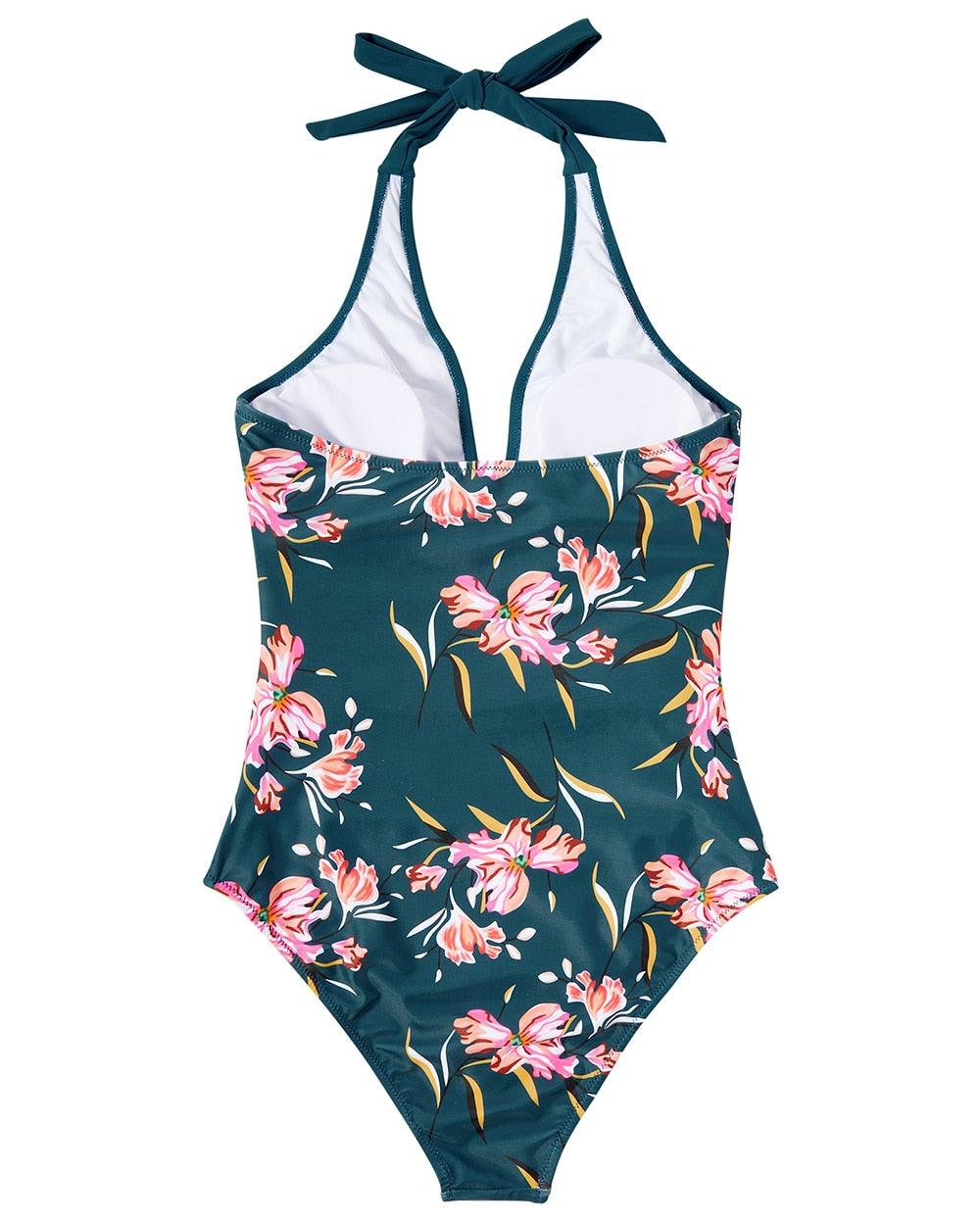Women's Classic Halter Neck One Piece Swimsuit with Wrap Detail