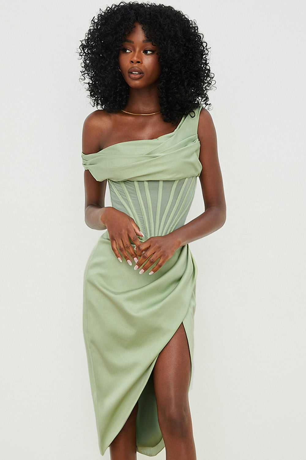 Elegant Midi Dress for Women Off Shoulder Satin - Nocini