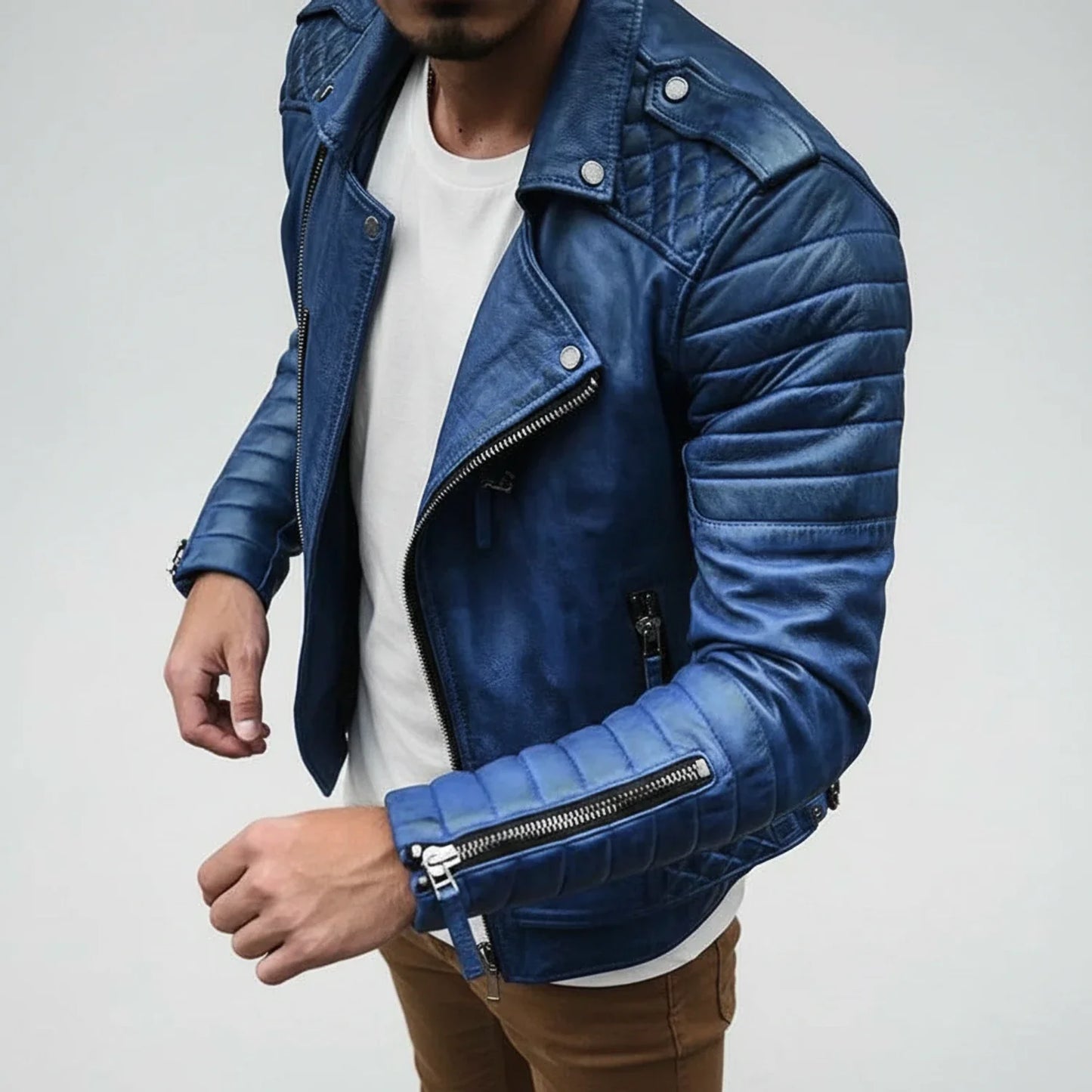 Padded Leather Motorcycle Jacket
