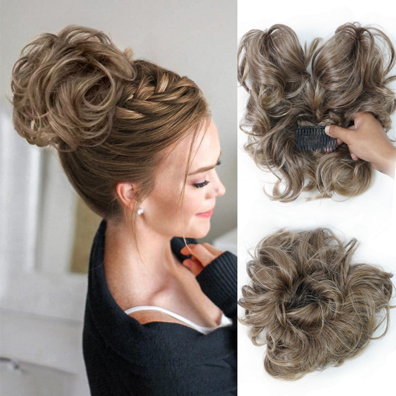 Messy Clip-in Bun with Side Clip – Elina-Light brown-Nora Luxe