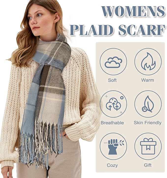 Oversized Winter Scarf - CozyPlaid-Black Red-Nora Luxe