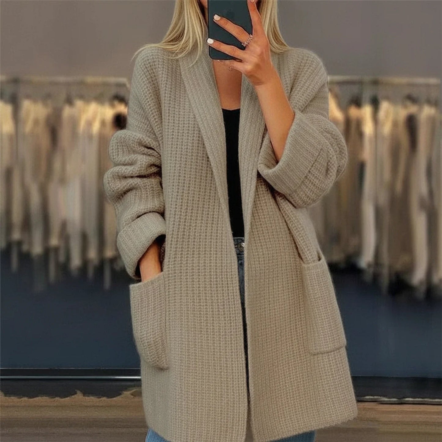 Relaxed Fit Long Open Cardigan for Ladies