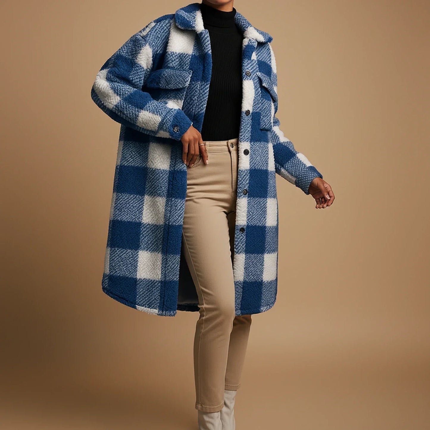 Large Checked Coat for Ladies
