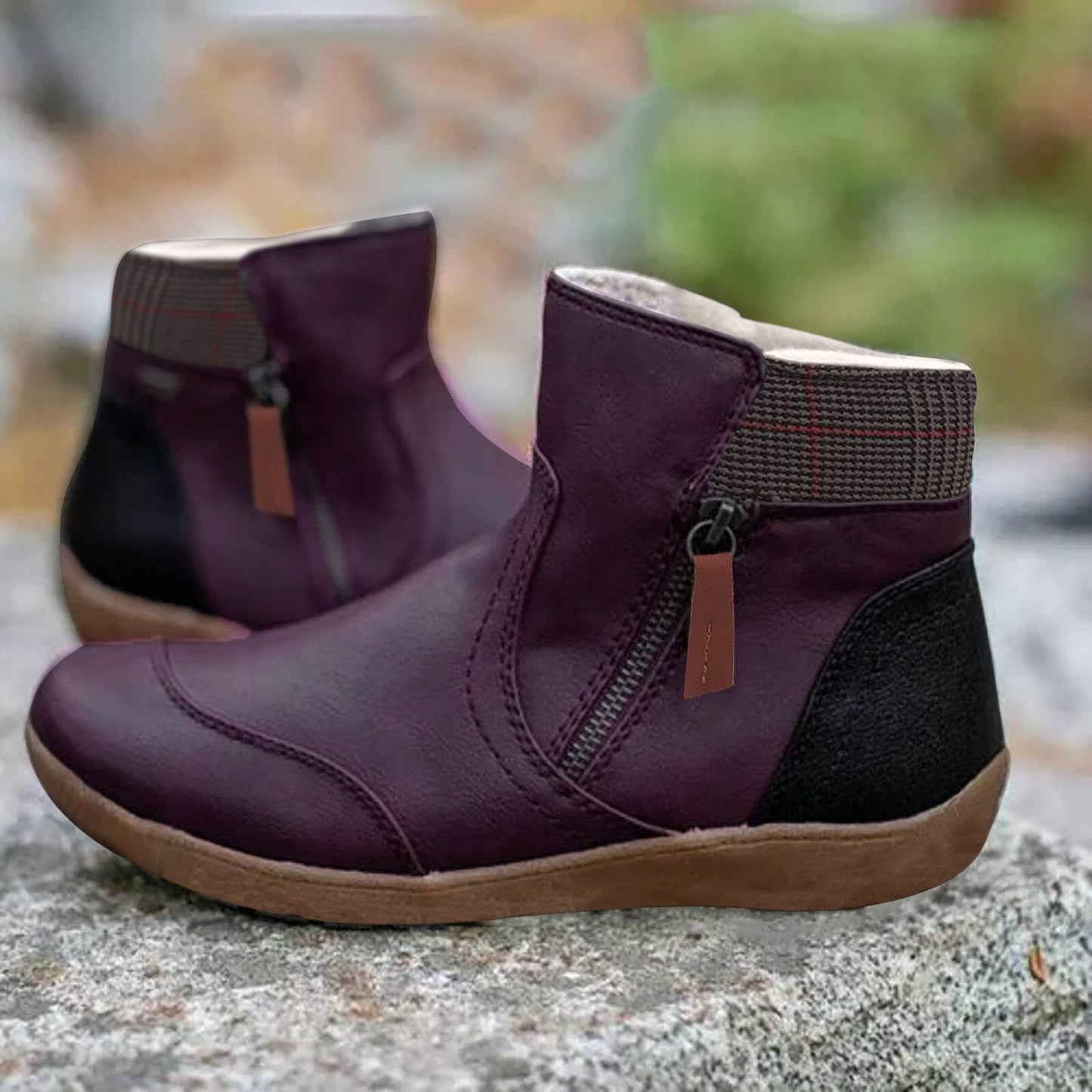 Plain Colored Ankle Boots - WarmStep-Purple-2.5-Nora Luxe