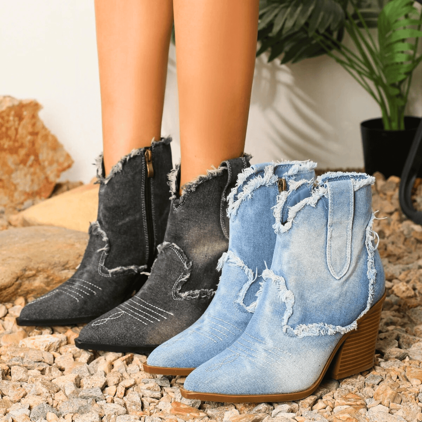 Blue Jeans Low Heel Boots