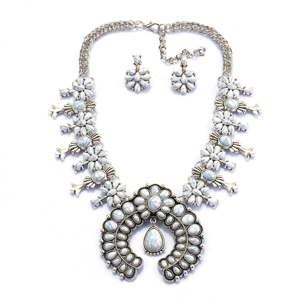 Bohemian Blue Floral Necklace Set