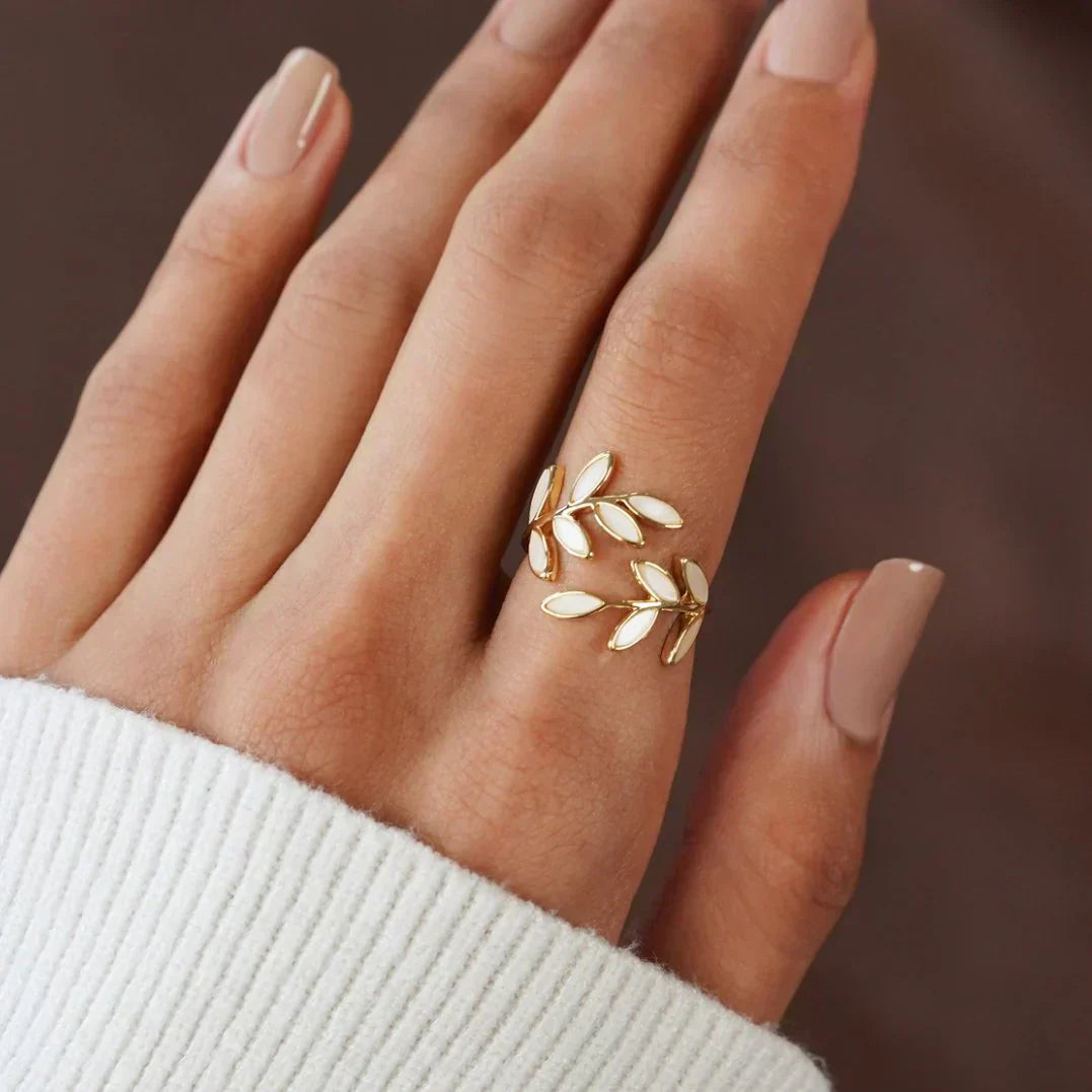 Beautiful White Opal Leaf Ring