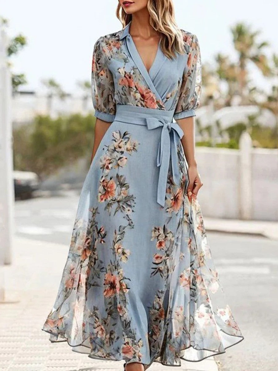 Beautiful Floral V-Neck Midi Dress for Women - Nocini