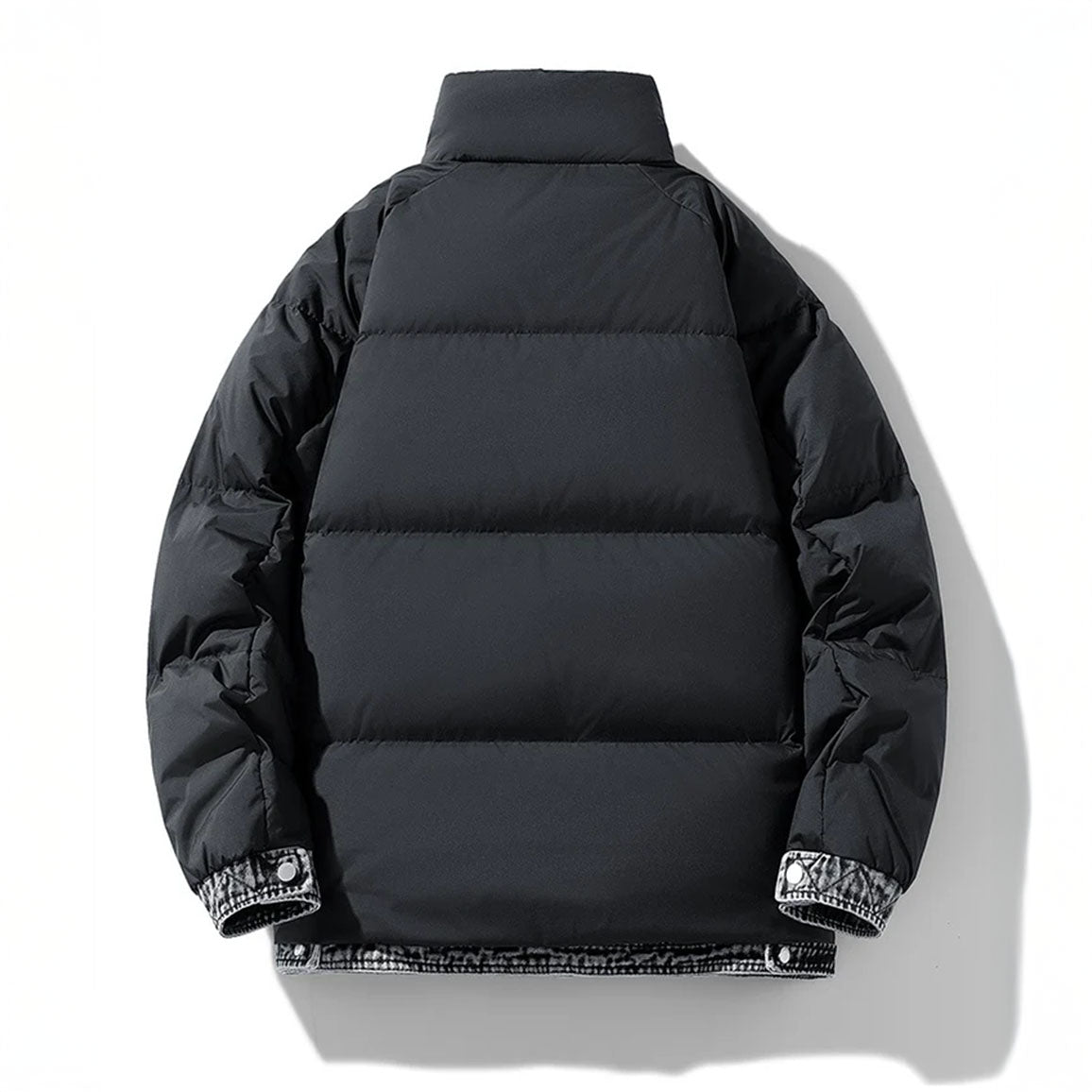 Big Quilted Puffer Coat with Denim Details