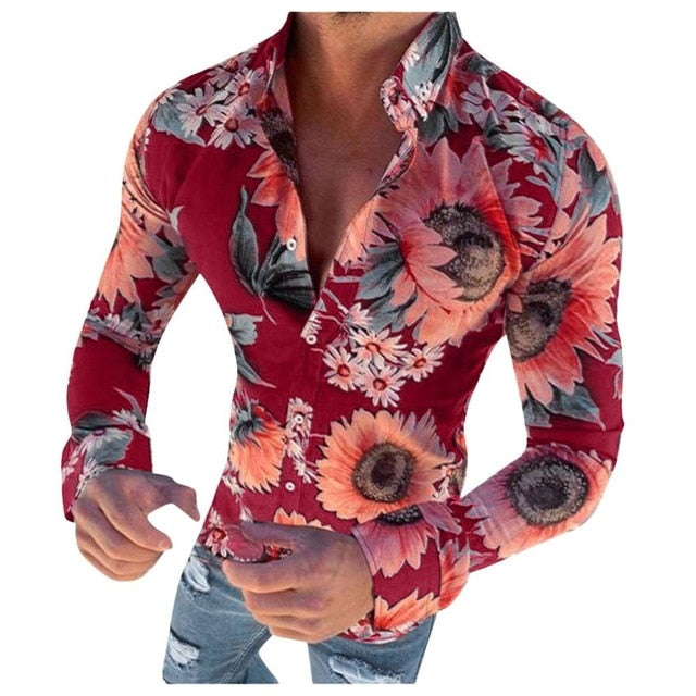 Slim Fit Men's Long Sleeve Floral Shirt