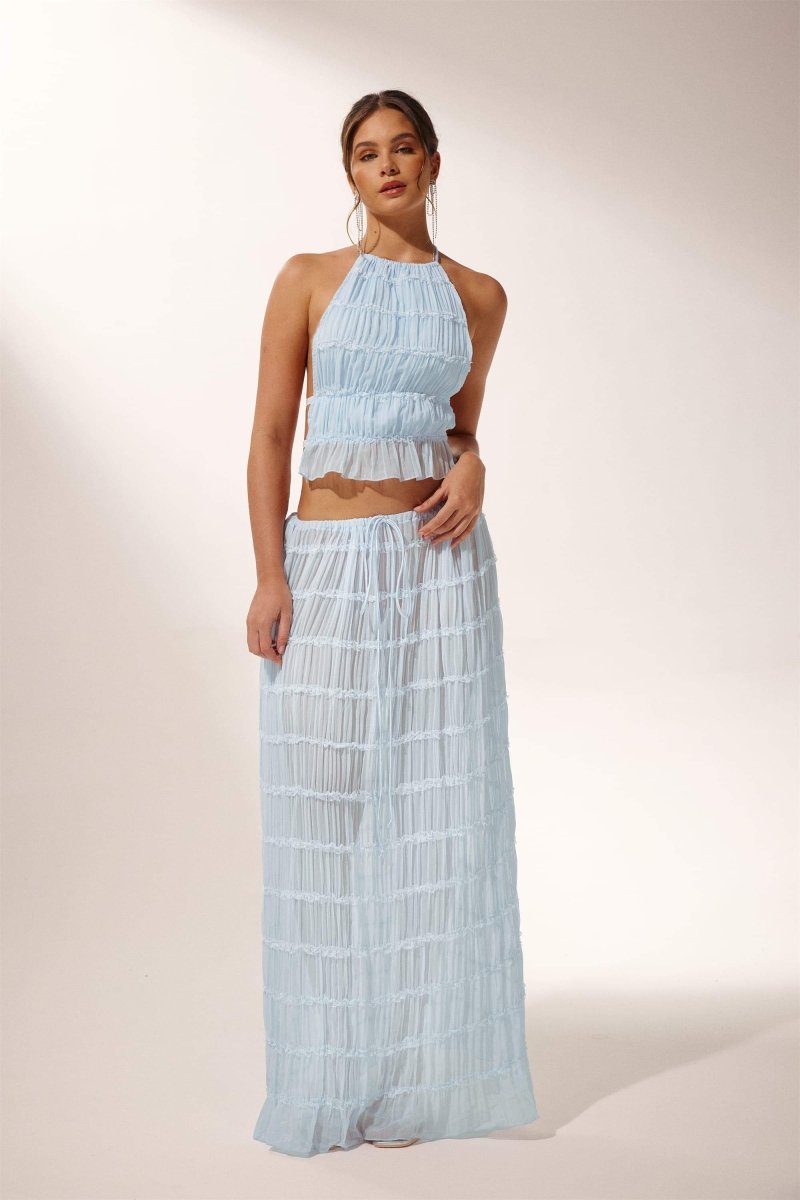 Women's 2 Piece Outfit - Sleeveless Crop Top - Flowy Maxi Skirt - Nocini