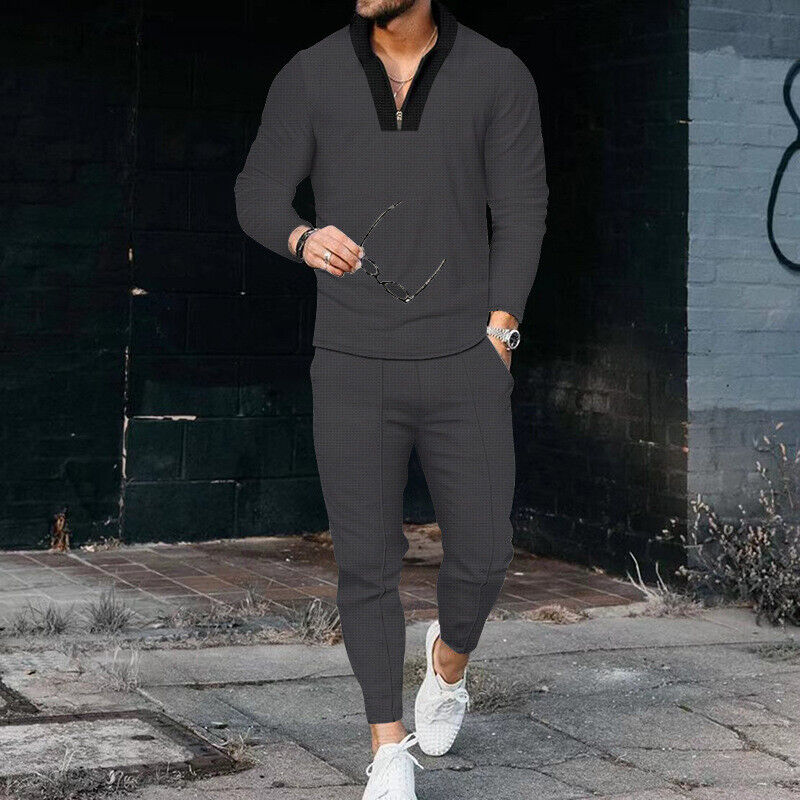 Men's Thermal Quarter Zip Top and Fitted Pants Set