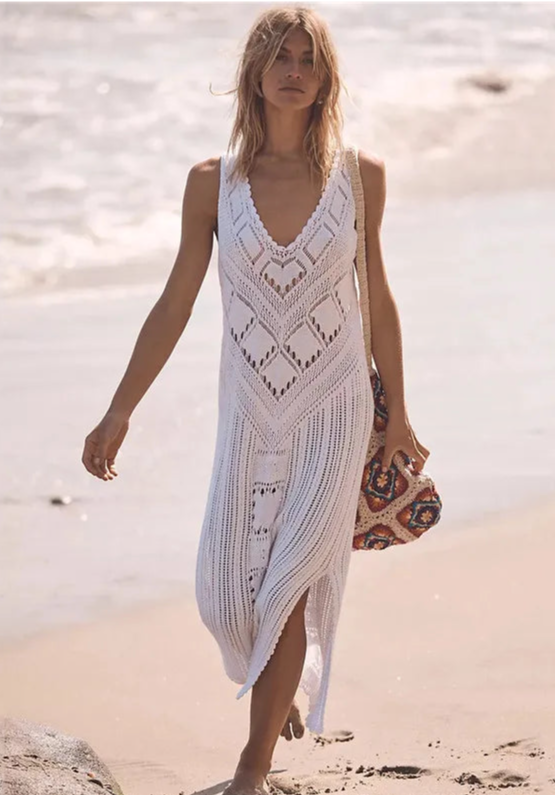 Casual V-neck Mesh Midi Dress for Women