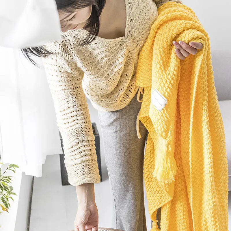 Scandinavian Knitted Wool Blanket - Aurora-Dark green-43.3 x 59.1 inches-Nora Luxe