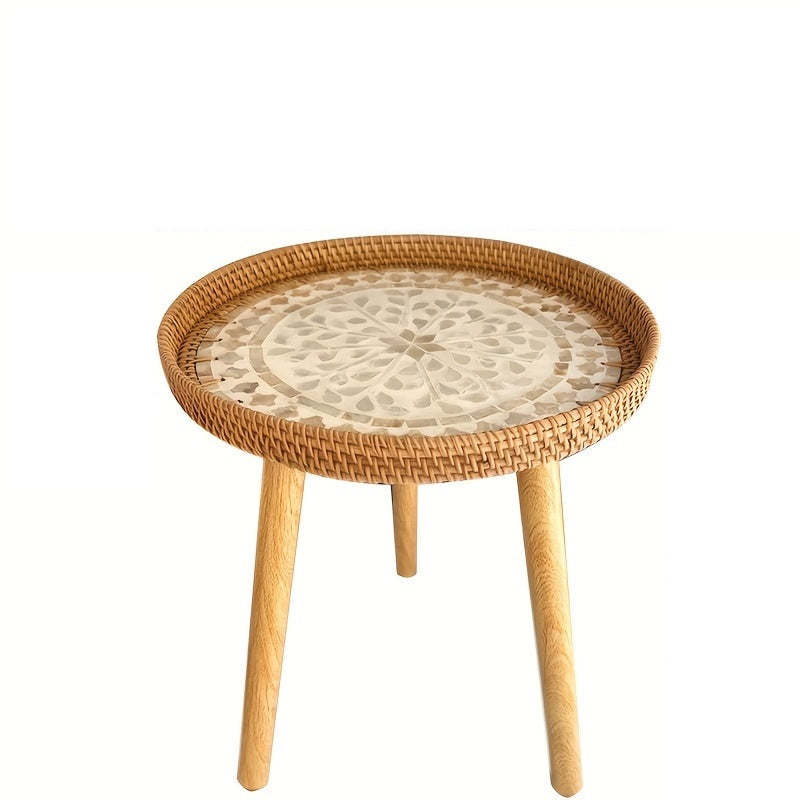 Scandinavian Rattan Side Table - Elin-White-F-Nora Luxe