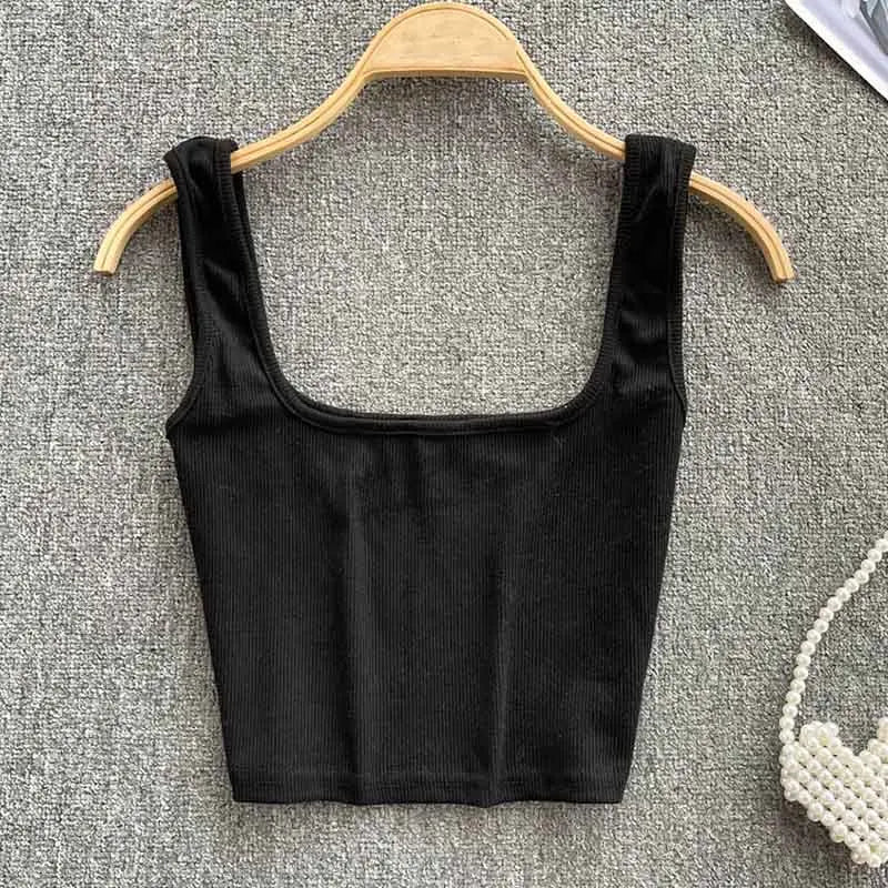 Seamless Cropped Tank Top in Solid Colour – Zayra-Black-S-State of Style