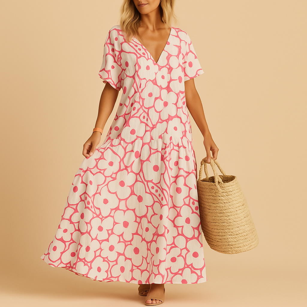 Short sleeve summer dress for women named Isla, featuring a lightweight, breathable fabric and casual fit perfect for warm days, beach outings, and brunches.