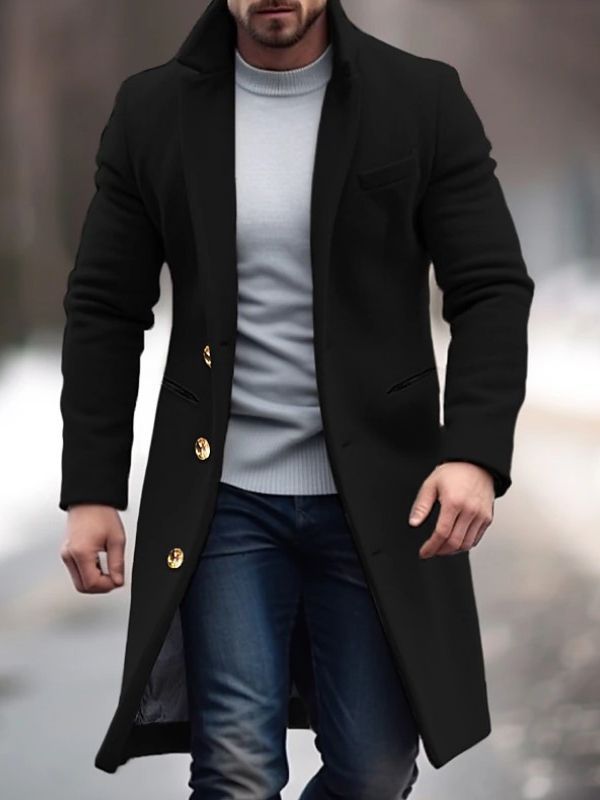 Slim Fit Mens Wool Overcoat Button Front
