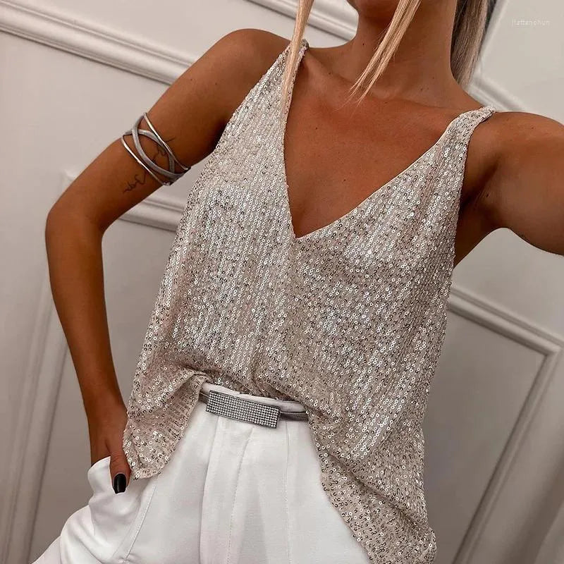 Sparkling ladies' sequin top with spaghetti straps – Liora-S-Nora Luxe