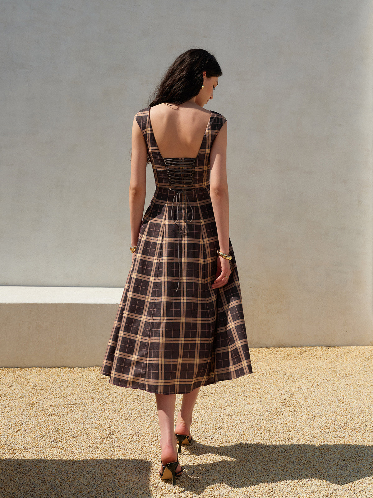 Classic Fit Sleeveless Plaid Summer Dress