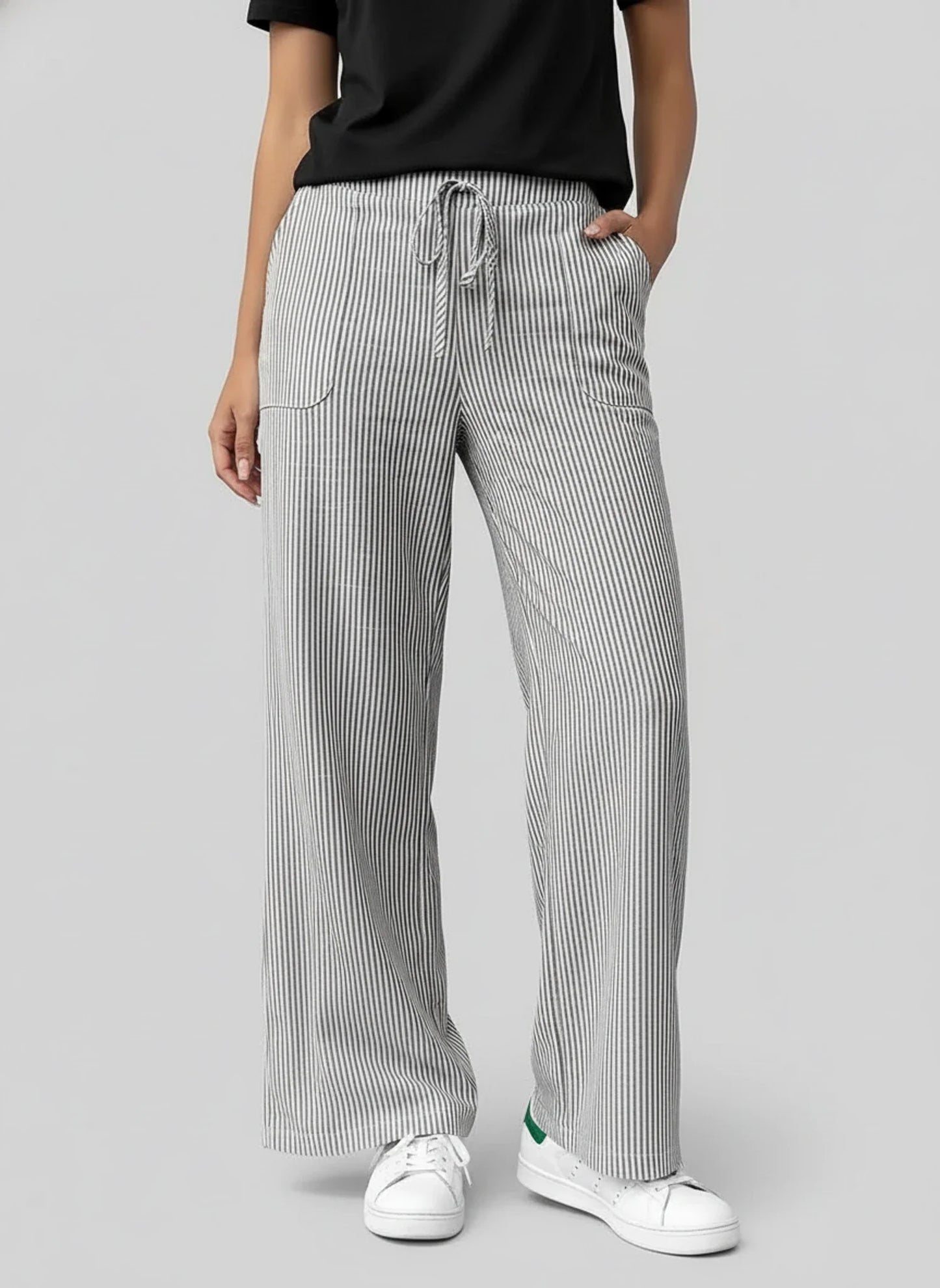 Comfortable Loose Fit Stripe Trousers for Women
