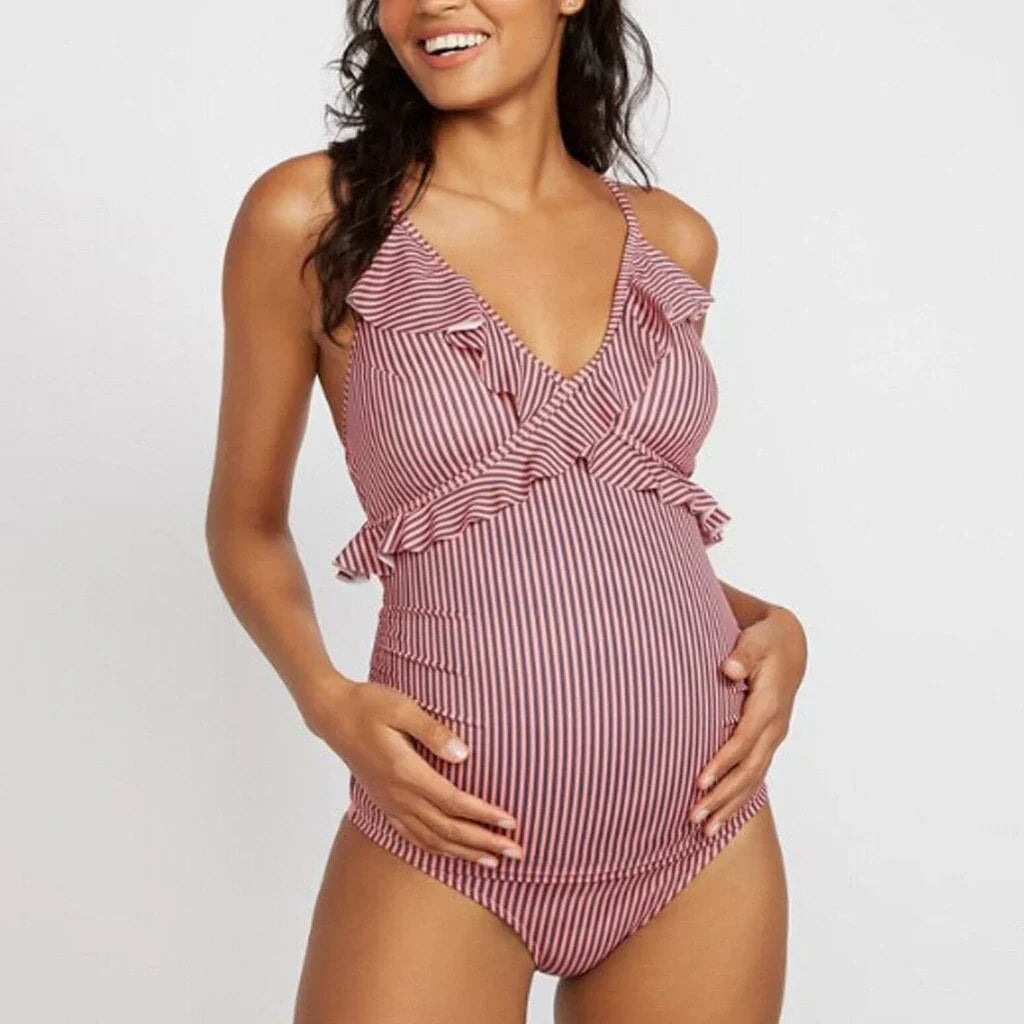 Comfortable Striped Maternity Swimwear with Adjustable Straps - Nocini