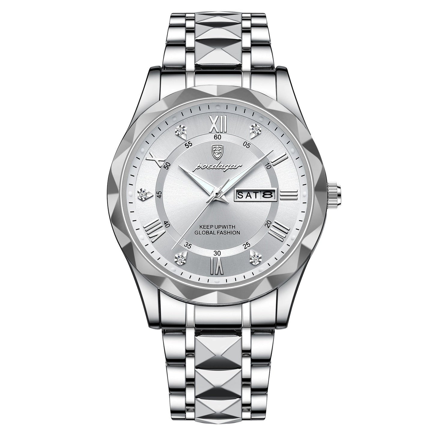 Stylish Men's Watch in Stainless Steel - LumiSteel-Silver White-Nora Luxe