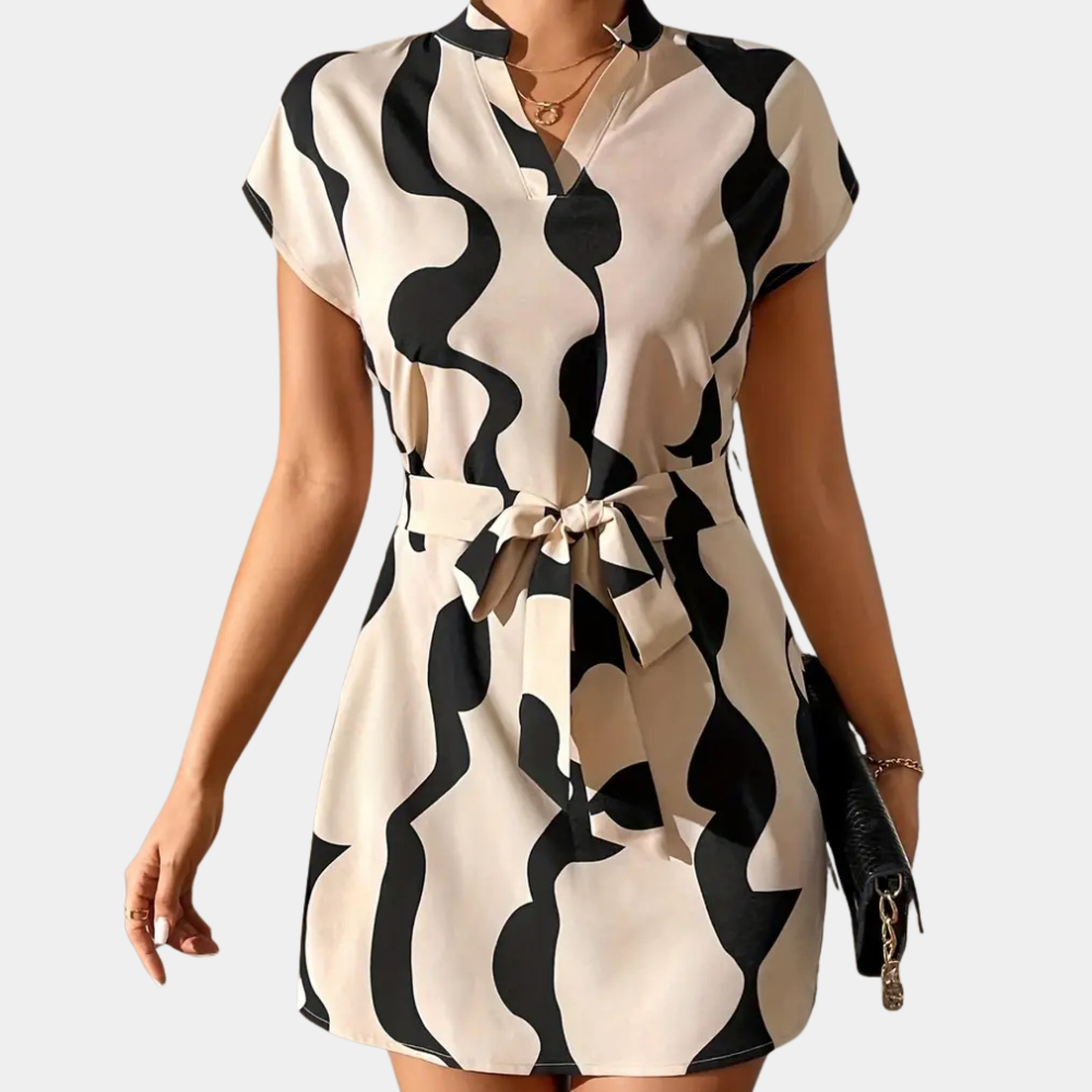 Trendy Beige Dress with Belt - Elena-XS-Nora Luxe