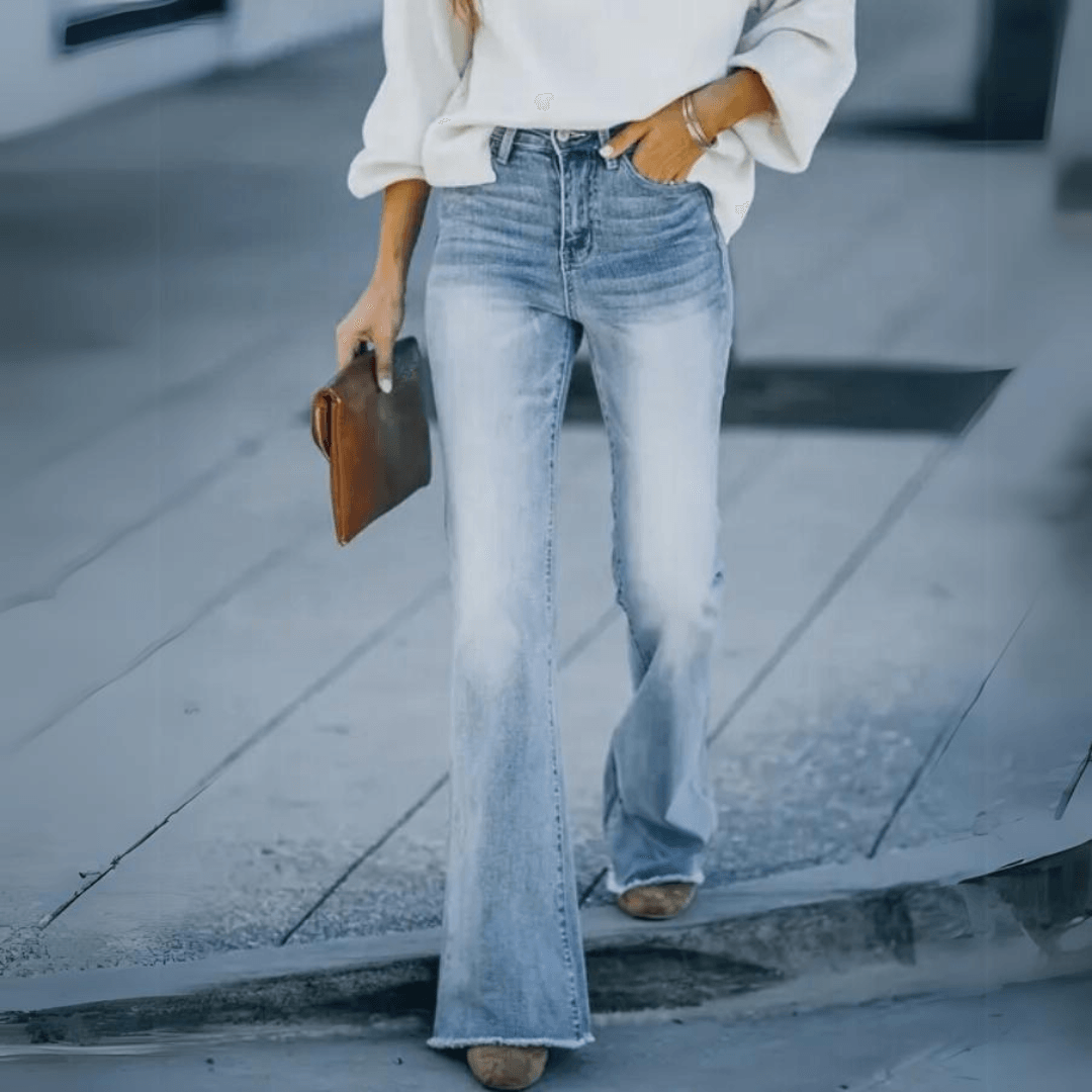 Women's Comfortable Flare Jeans with Pockets and Button Fly