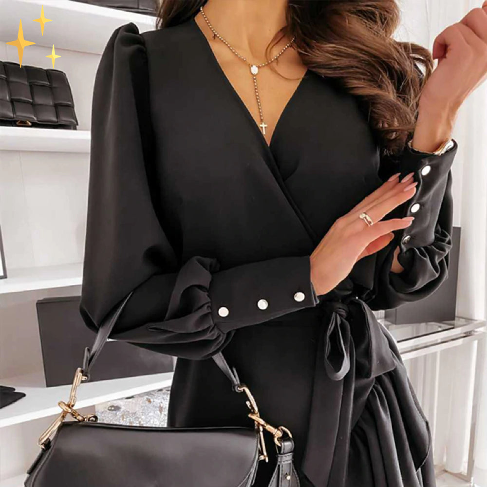 Ladies Floral V-Neck Wrap Dress with Ruffles
