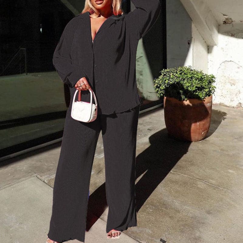 Relaxed Fit Blouse and Wide Leg Pants Set