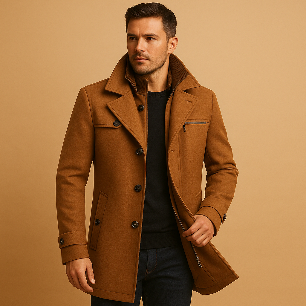Men’s waterproof winter jacket with adjustable cuffs and pockets, perfect for staying warm and dry during cold and rainy days.