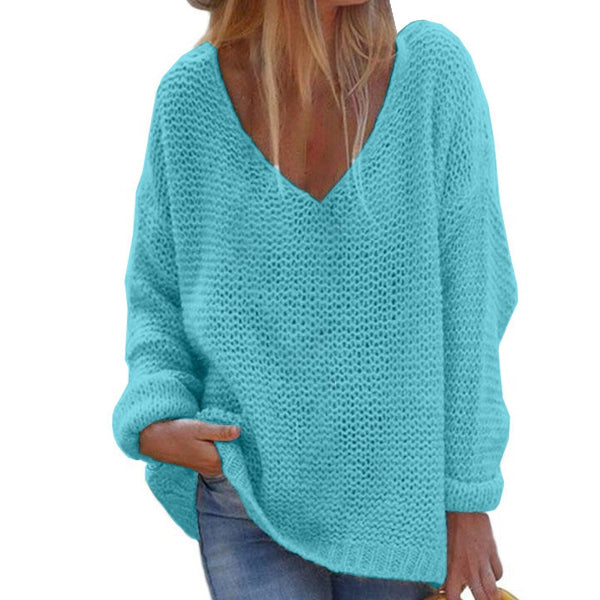 Cozy Women's Loose Fit V Neck Sweater