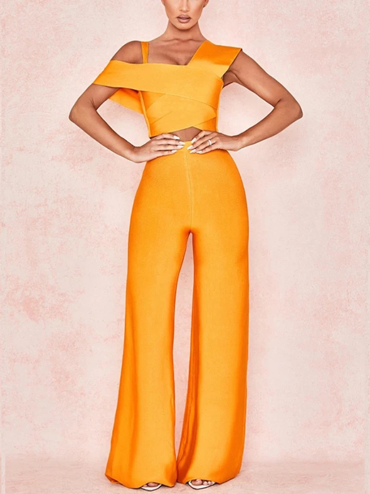 Women's Set - Chic Off Shoulder Top and High Waist Pants - Nocini