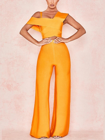 Women's Set - Chic Off Shoulder Top and High Waist Pants - Nocini