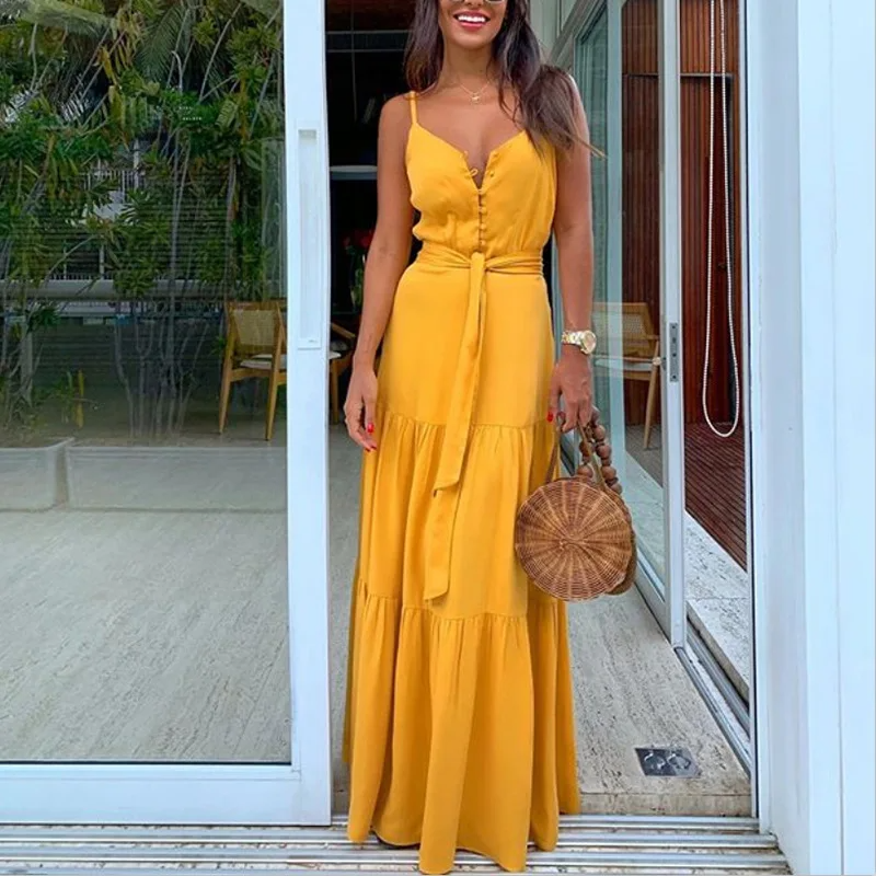 Loose Fit V Neck Summer Dress with Adjustable Straps - Nocini