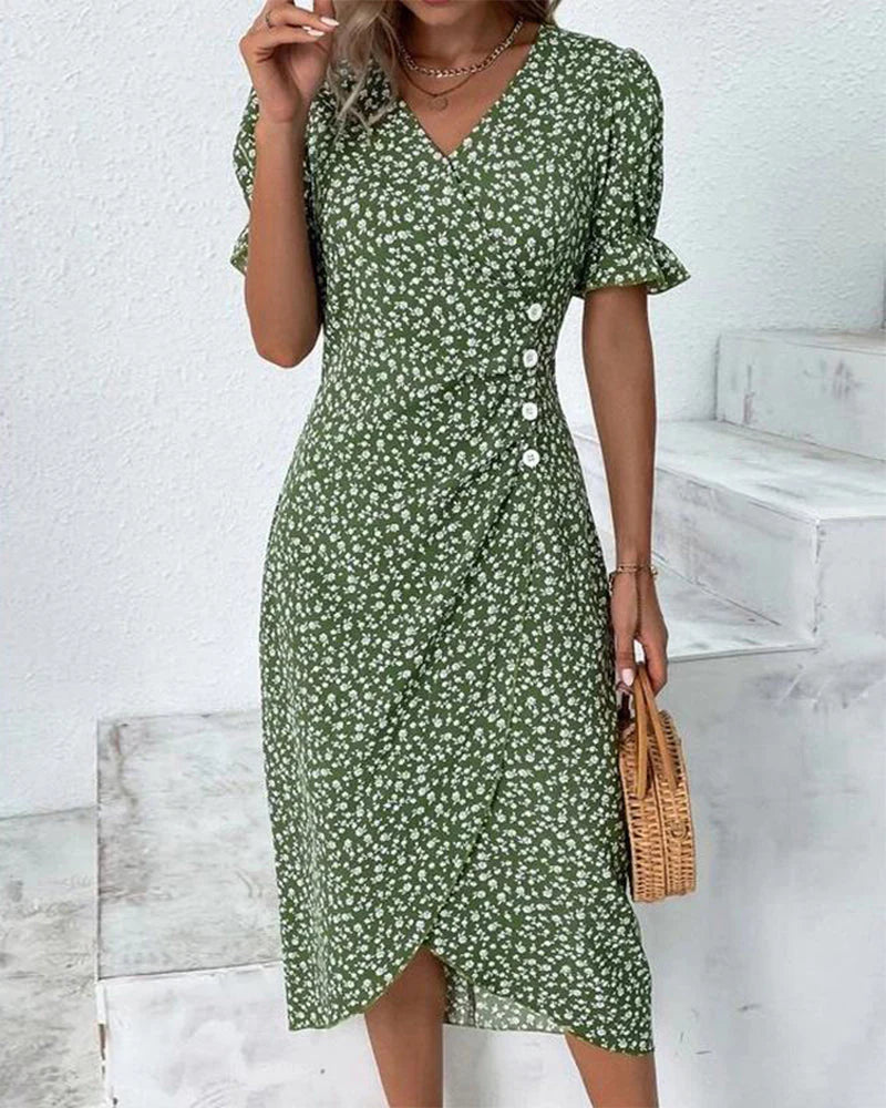 Chic Floral Knee Length Dress