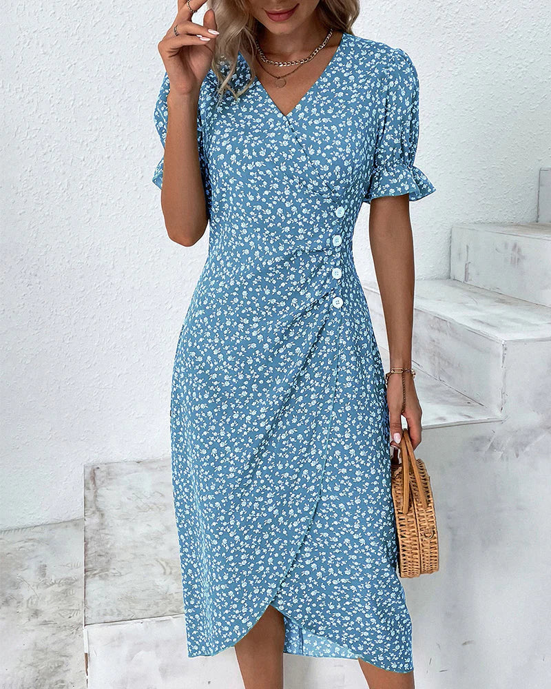 Chic Floral Knee Length Dress - Nocini