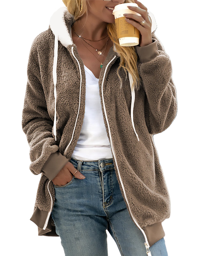 Warm Fleece Zip Up Hooded Jacket