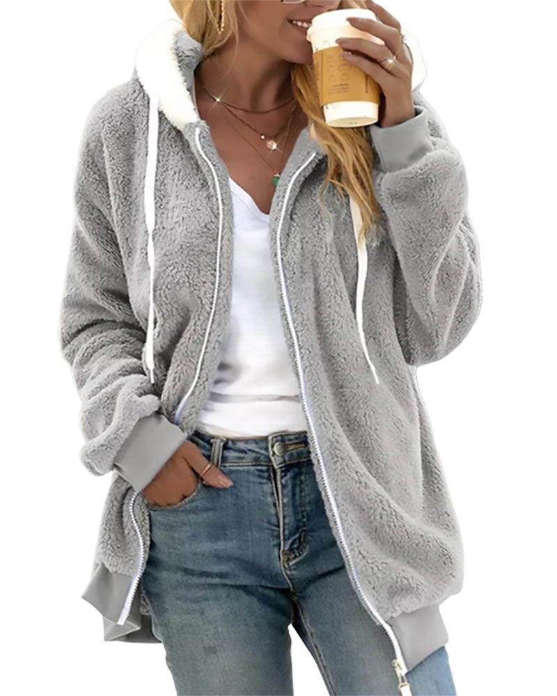 Warm Fleece Zip Up Hooded Jacket