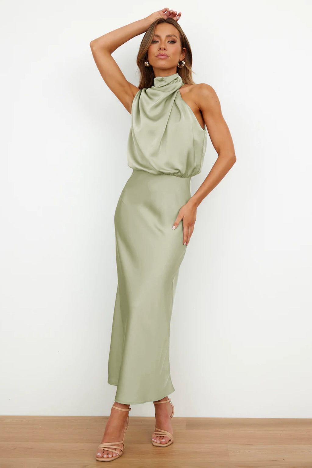 Elegant Satin Halter Neck Dress