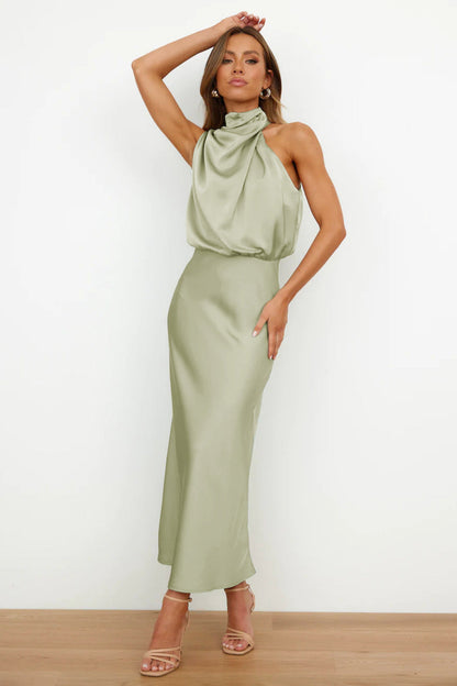Elegant Satin Halter Neck Dress