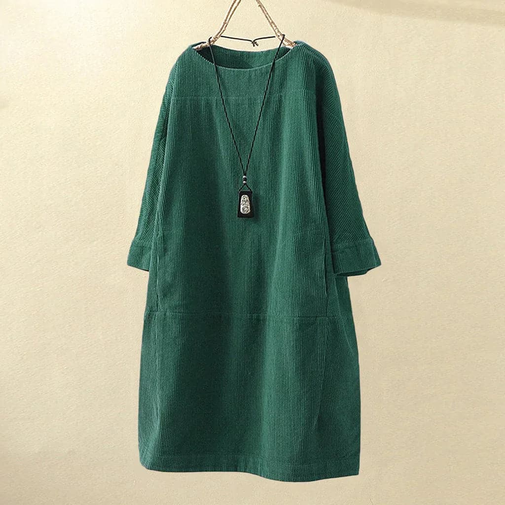 Relaxed Fit Corduroy Dress with Soft Sleeves