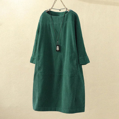 Relaxed Fit Corduroy Dress with Soft Sleeves