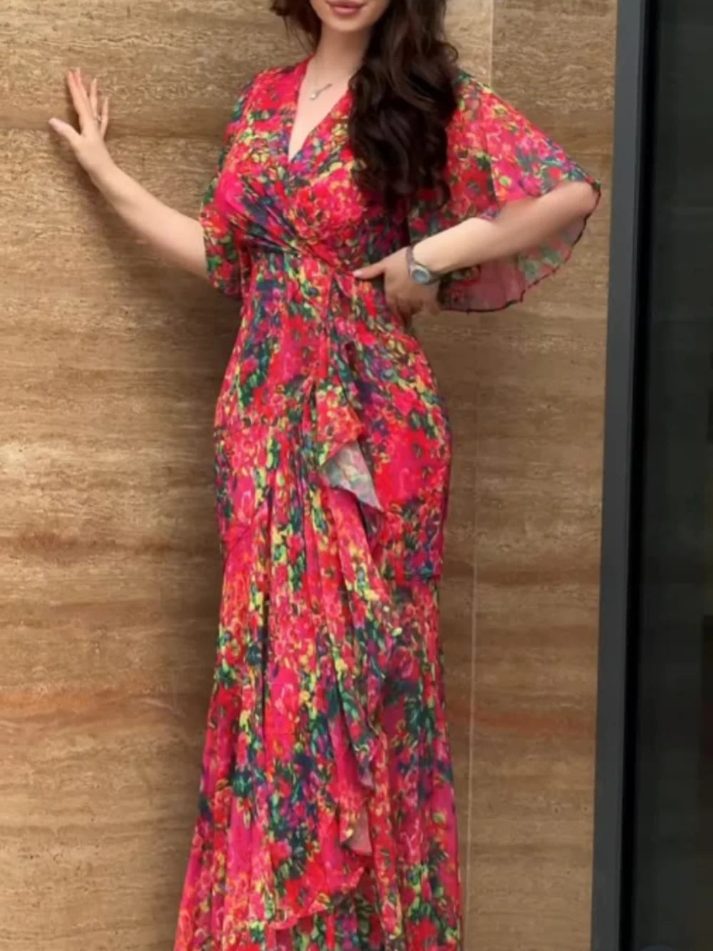 Vintage Chic V Neck Floral Dress