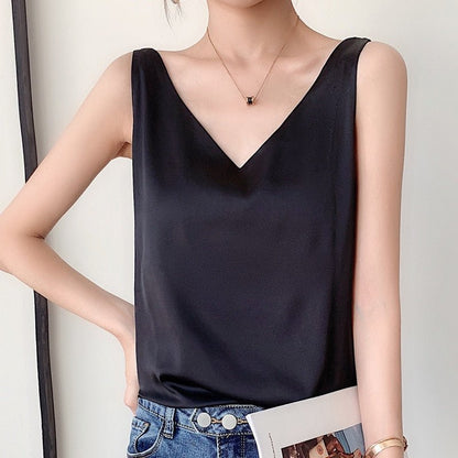 Women's Summer V-Neck Tank Top with Broad Shoulder Straps