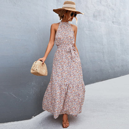 Long Floral Summer Dress with Halter Neck