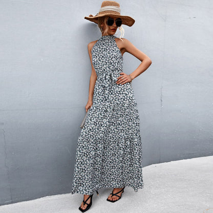 Long Floral Summer Dress with Halter Neck